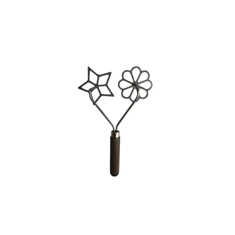 Metal Cookie Stamp Antique Wooden Handle 2 Stamps Star and Flower Vintage